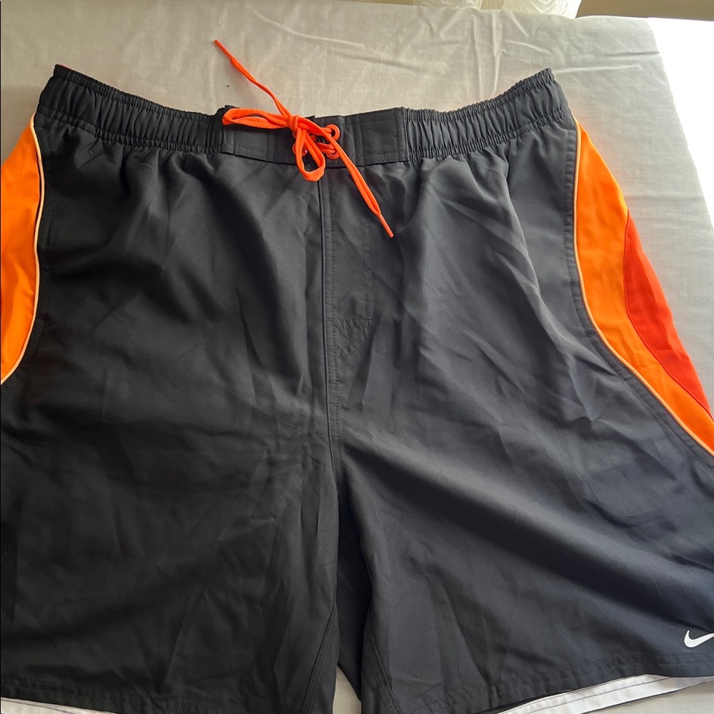 Nike Black swim Shorts with Orange Highlights